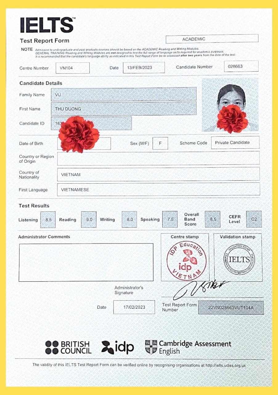 Chứng chỉ IDP IELTS D1 Chứng chỉ IDP